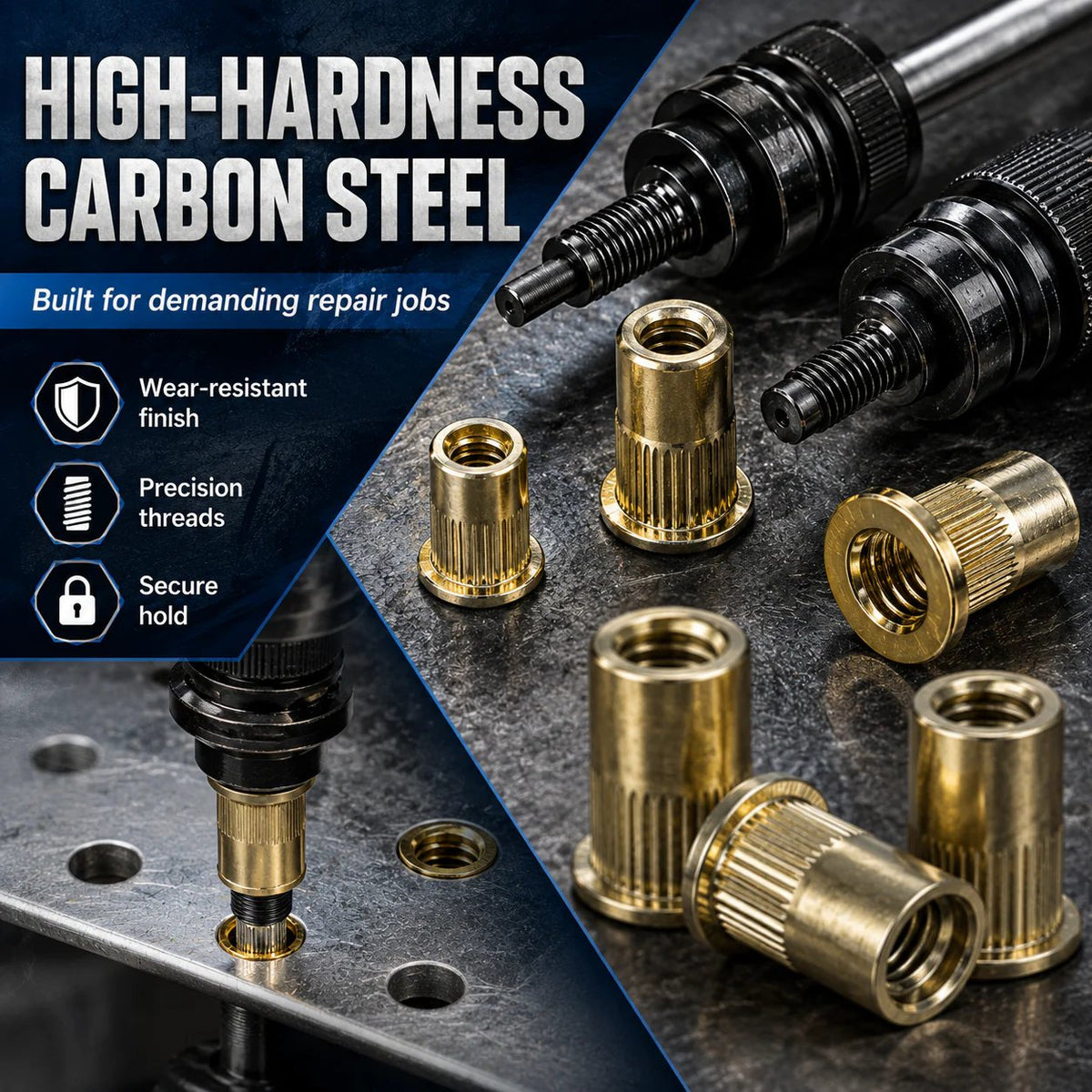 Carbon steel rivet nut set (including M3–M8 sizes)
