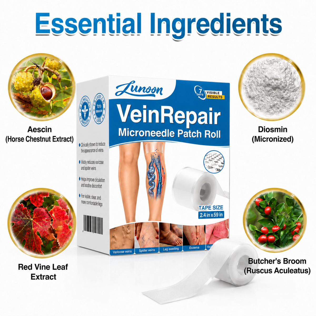 LUNOON® US✅🌱 VeinRepair Microneedle Patch Roll ⚡ Instant Relief, Long-Term Results